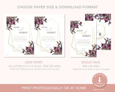 Boho Flowers - Invite Self Editing Template